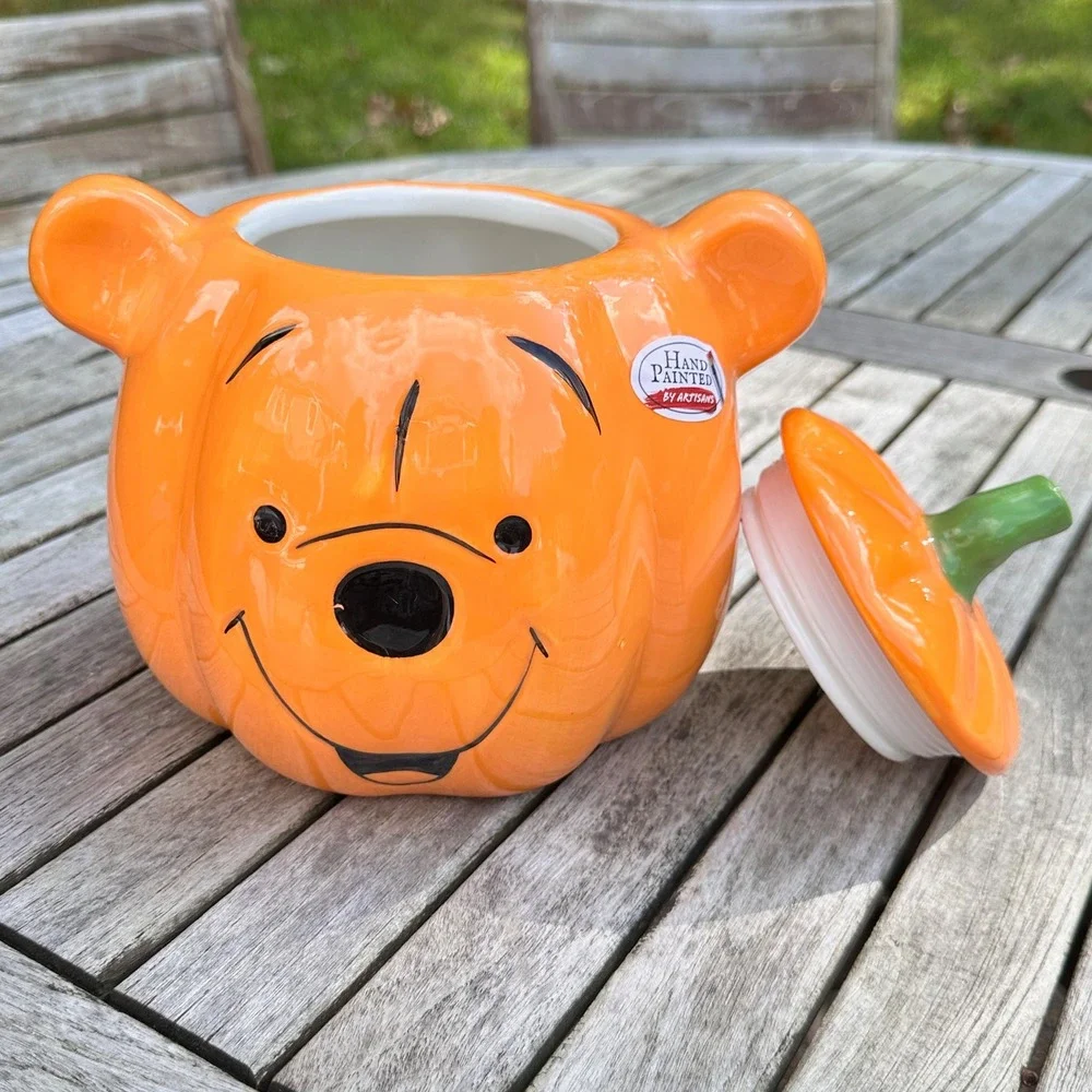 Disney Winnie the Pooh Pumpkin Cookie Jar Zrike Brands Hand Painted Orange 10in